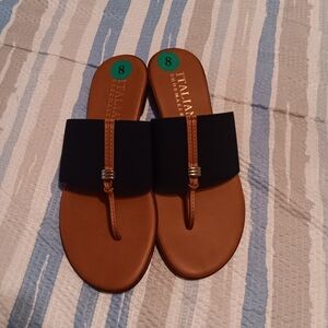 Italian Shoemakers Blue and Tan Slide Sandals. 8